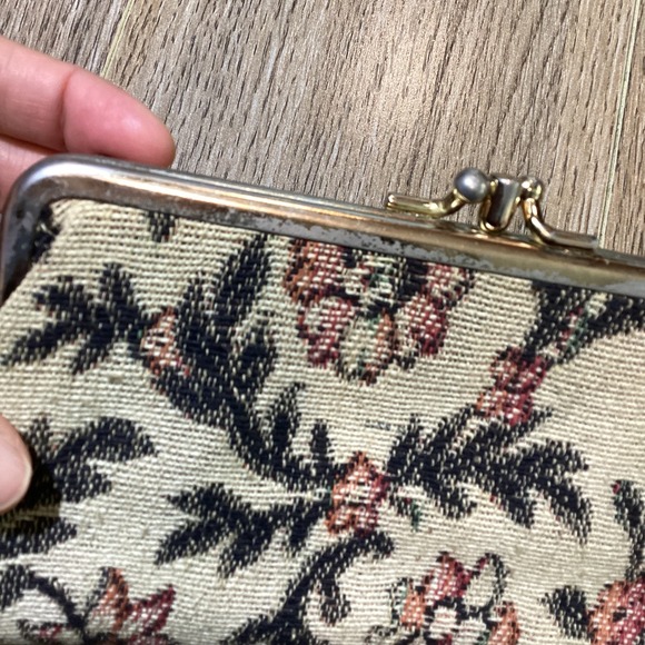 Vintage Floral Brocade Kiss Clasp Coin Pouch Clutch Wallet Bag‎ - Picture 4 of 7